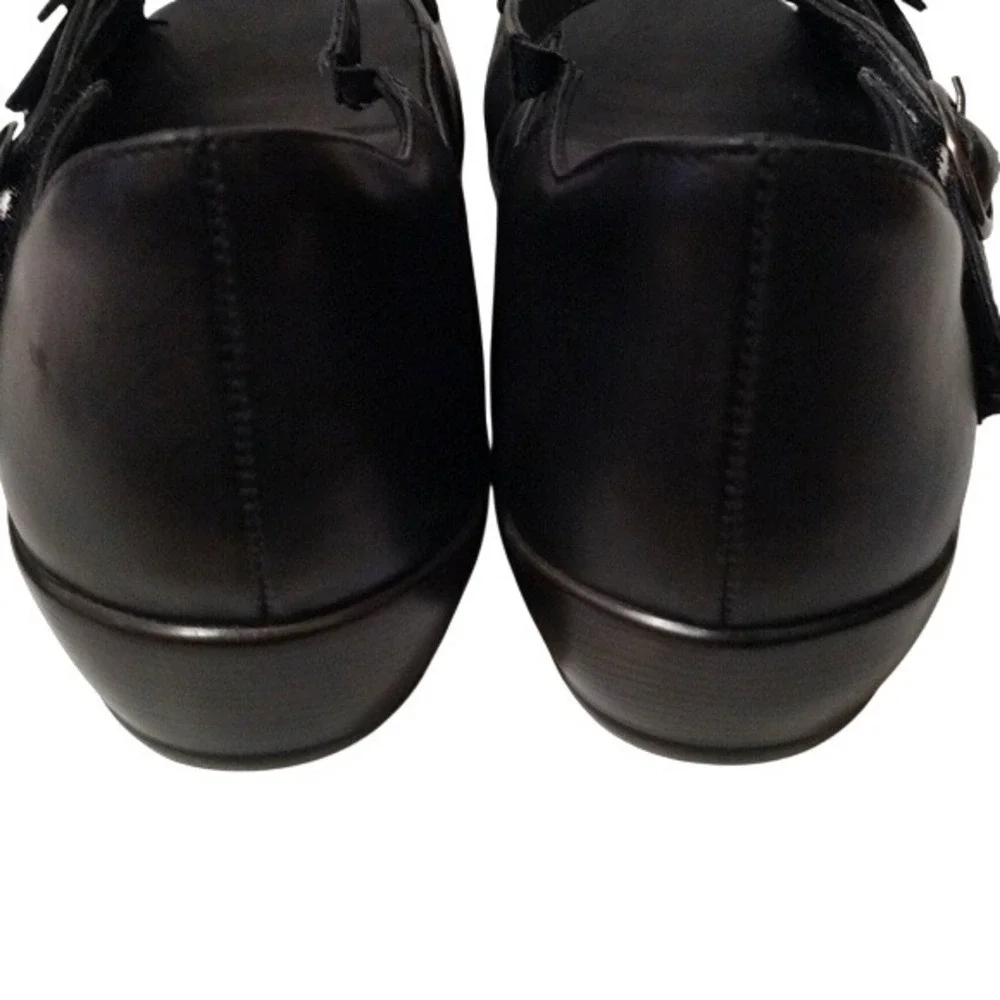 Ziera Women's Mary Janes Black Leather Floral  Shoes Flower Sz 40‎ US